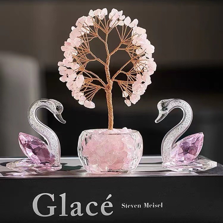 Yellow Natural Crystal Tree Ornament – Handmade Miniature Decorative Tree with Glass Base for Home, Office & Gift - Image 3