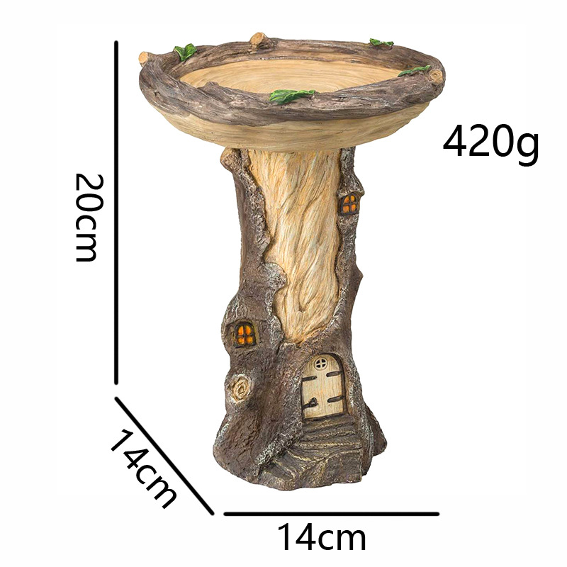Whimsical Tree Stump Bird Bath – Resin Garden Decor with Fairy House Design for Outdoor & Patio - Image 2