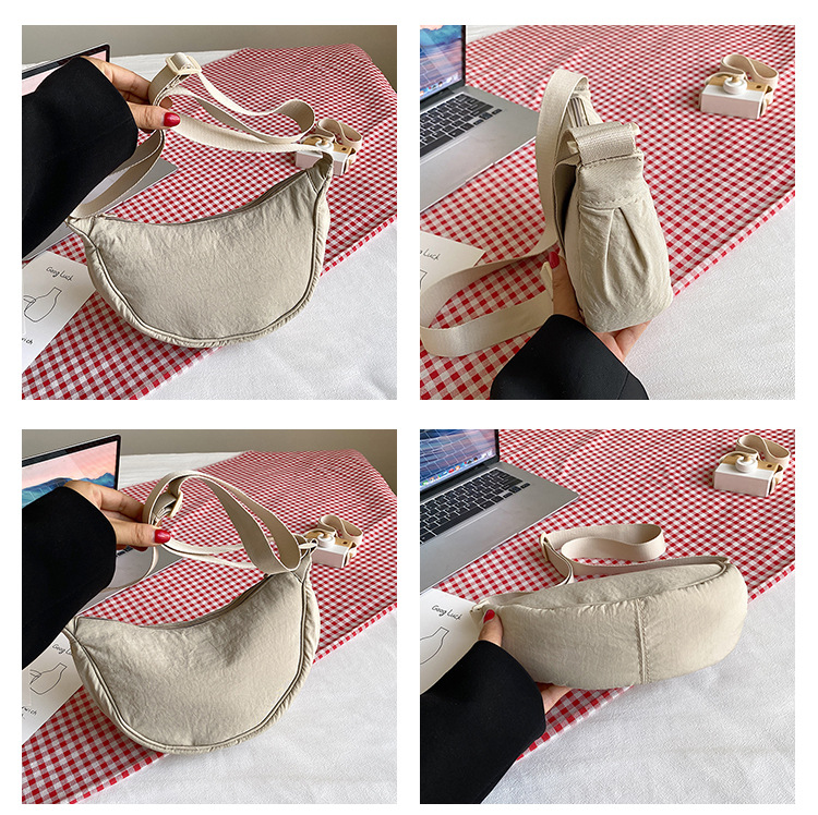 Grey Lightweight Nylon Crossbody Bag – Compact Saddle Style with Adjustable Strap for Everyday Use - Image 3
