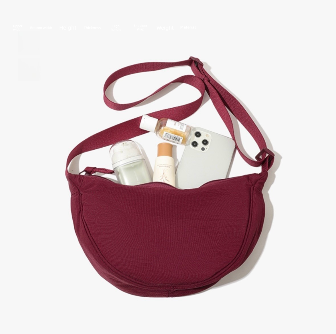 Wine Red Lightweight Nylon Crossbody Bag – Compact Saddle Style with Adjustable Strap for Everyday Use - Image 1