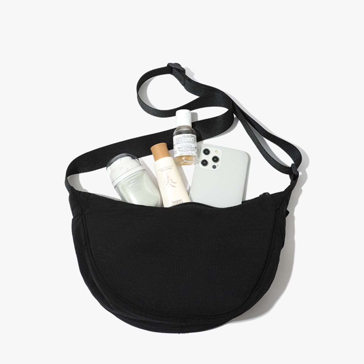 Black Lightweight Nylon Crossbody Bag – Compact Saddle Style with Adjustable Strap for Everyday Use - Image 1