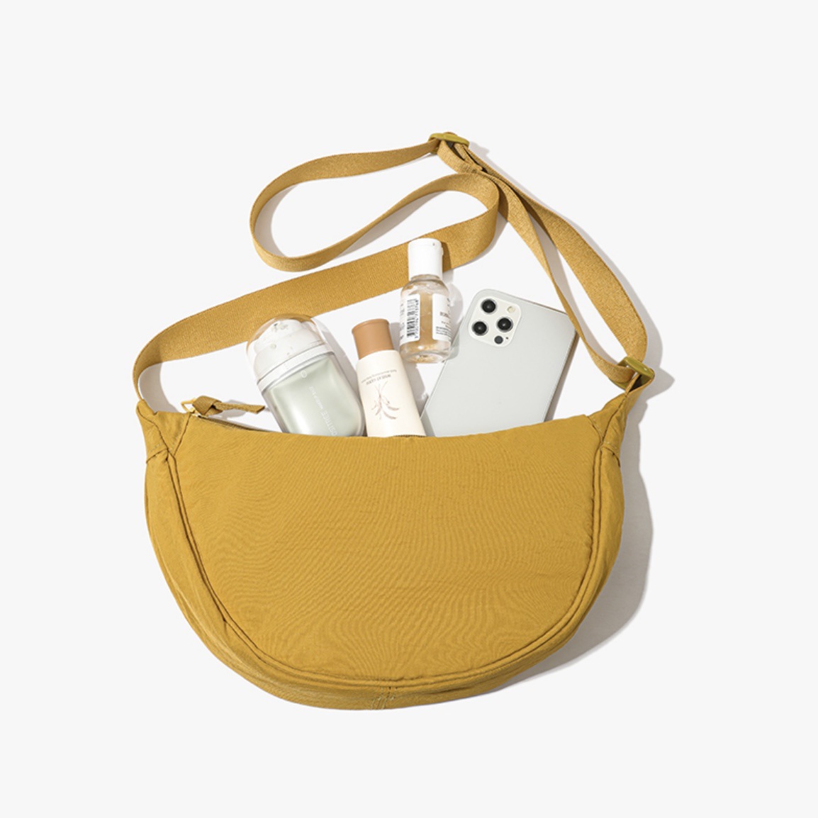 Lemon Yellow Lightweight Nylon Crossbody Bag – Compact Saddle Style with Adjustable Strap for Everyday Use - Image 1