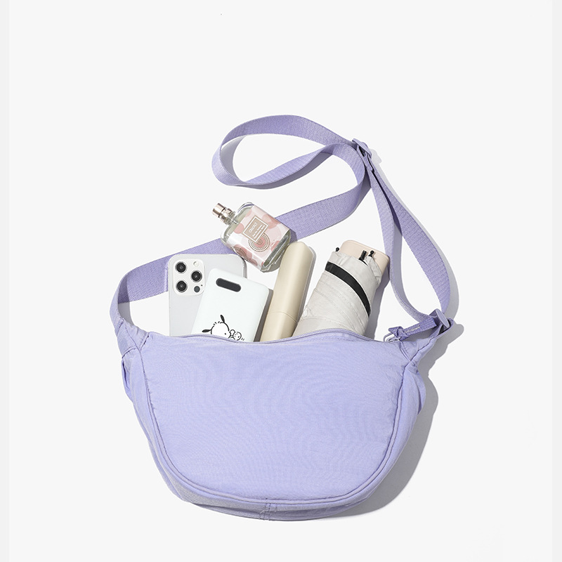 Purple Lightweight Nylon Crossbody Bag – Compact Saddle Style with Adjustable Strap for Everyday Use - Image 1