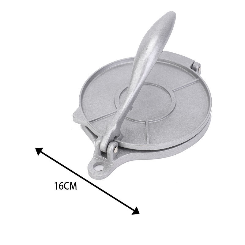 Silver Manual Dough Press – Aluminum Alloy Cake & Tortilla Press for Homemade Baking and Cooking(16cm) - Image 1