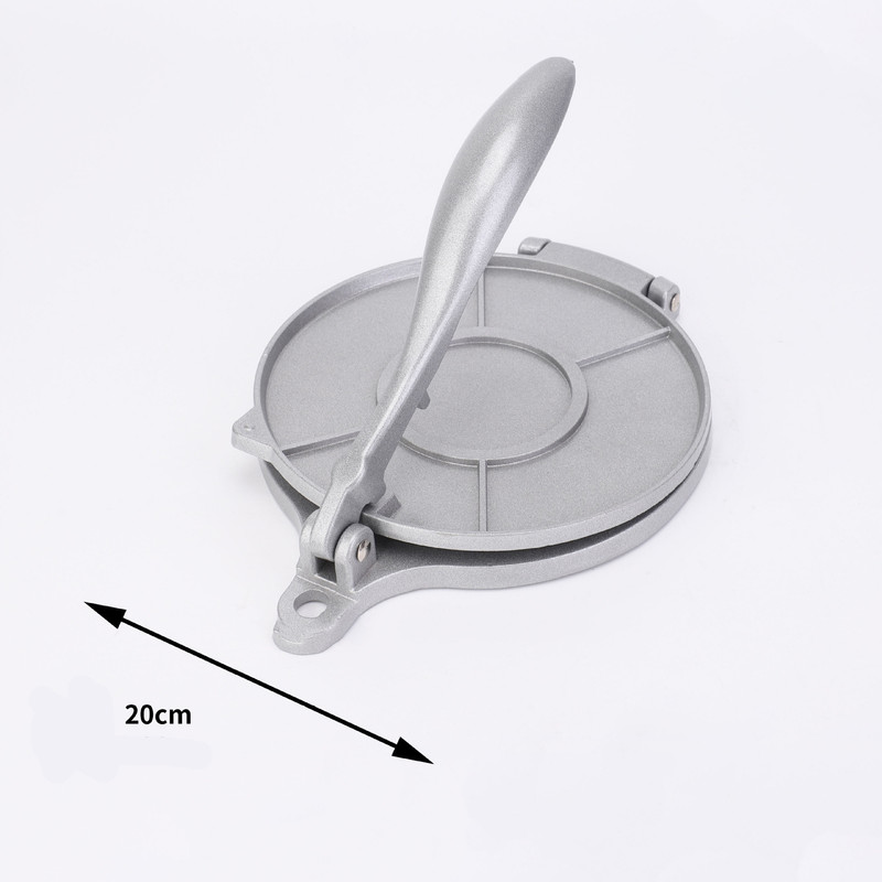 Silver Manual Dough Press – Aluminum Alloy Cake & Tortilla Press for Homemade Baking and Cooking(20cm) - Image 1
