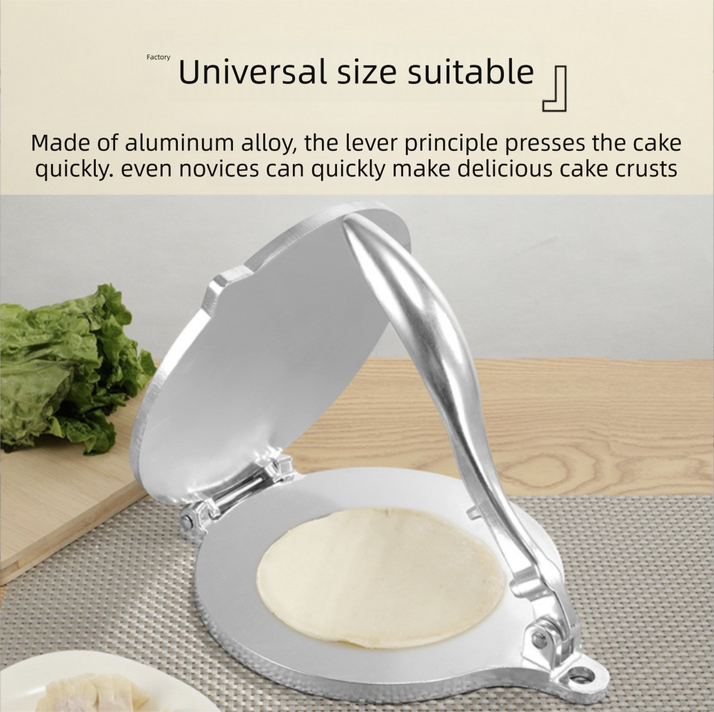 Silver Manual Dough Press – Aluminum Alloy Cake & Tortilla Press for Homemade Baking and Cooking(20cm) - Image 2
