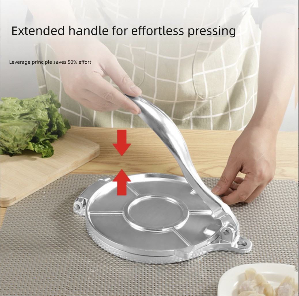 Silver Manual Dough Press – Aluminum Alloy Cake & Tortilla Press for Homemade Baking and Cooking(20cm) - Image 3