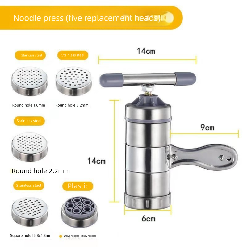 Manual Stainless Steel Noodle Maker with Interchangeable Dies for Homemade Egg Noodles Flatbread and Dumpling Wrappers – Compact Kitchen Tool(Five molds) - Image 1