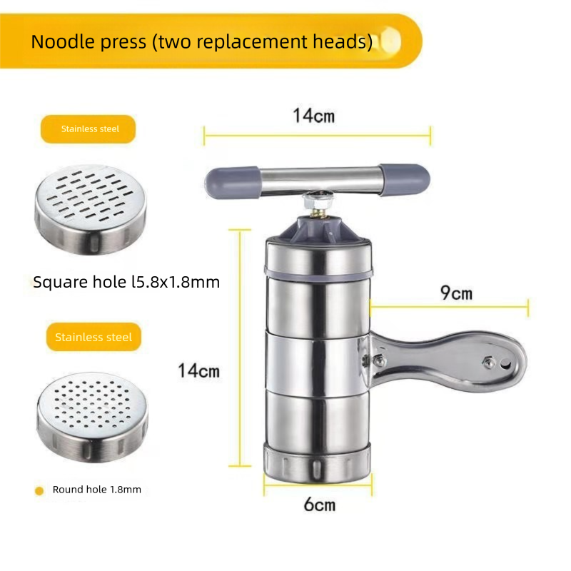 Manual Stainless Steel Noodle Maker with Interchangeable Dies for Homemade Egg Noodles Flatbread and Dumpling Wrappers – Compact Kitchen Tool(Two molds) - Image 1