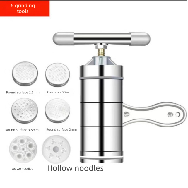 Manual Stainless Steel Noodle Maker with Interchangeable Dies for Homemade Egg Noodles Flatbread and Dumpling Wrappers – Compact Kitchen Tool(Six molds) - Image 1
