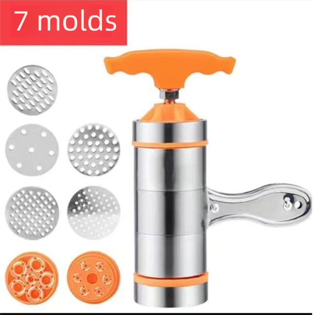Orange Manual Stainless Steel Noodle Maker with Interchangeable Dies for Homemade Egg Noodles Flatbread and Dumpling Wrappers – Compact Kitchen Tool(Seven molds) - Image 1
