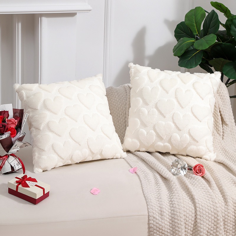 2-PCS White Romantic Heart-Shaped Tufted Pillow Covers Soft Plush 45x45cm Decorative Cushion Cases for Valentine's Day Living Room Sofa Local Standard Fit - Image 1