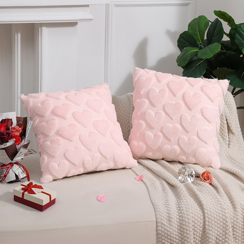 2-PCS Pink Romantic Heart-Shaped Tufted Pillow Covers Soft Plush 45x45cm Decorative Cushion Cases for Valentine's Day Living Room Sofa Local Standard Fit - Image 1