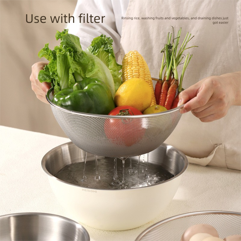 Purple Stainless Steel Mixing Bowl Set with Colander – Double-Layer Kitchen Basin for Salad, Washing, Mixing & Baking - Image 3