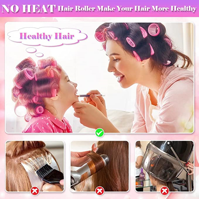 Black 49-Piece Pink Plastic Hair Rollers Set with Clips and Storage Bag for At-Home Styling – Multi-Size Curlers for Voluminous Curls, Waves and Bangs - Image 3