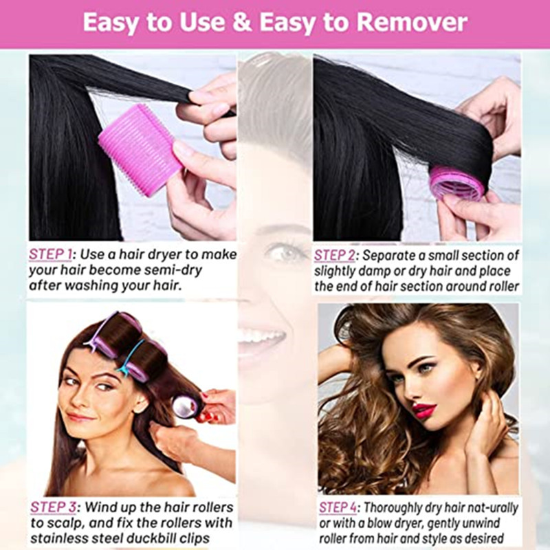 Black 50-Piece Pink Plastic Hair Rollers Set with Clips and Storage Bag for At-Home Styling – Multi-Size Curlers for Voluminous Curls, Waves and Bangs - Image 2