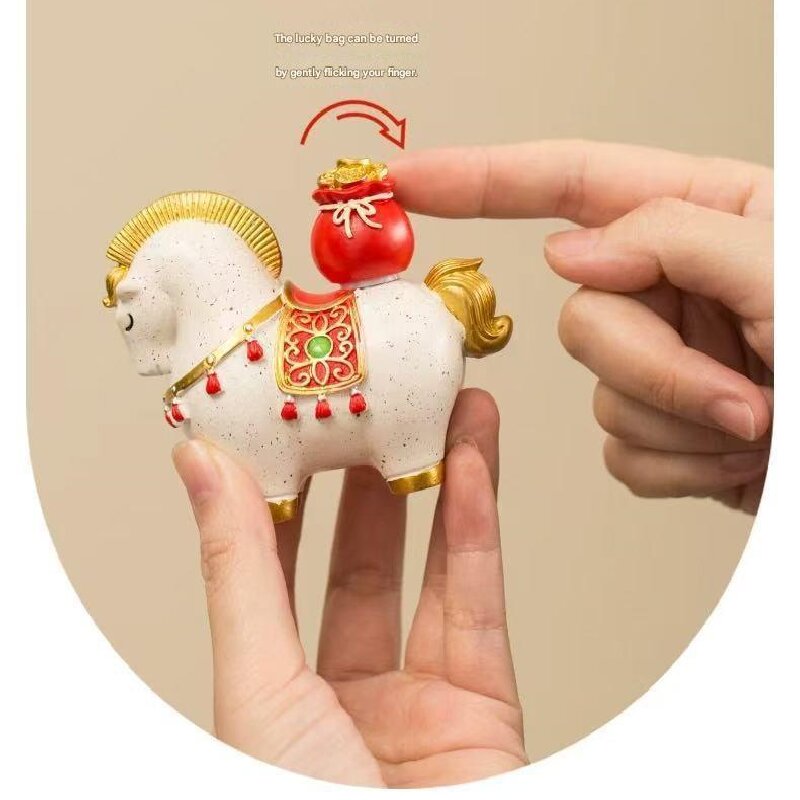 New Chinese Style Resin Horse Figurine with Rotating Lucky Bag – Elegant Home or Office Decor for Modern Living Spaces(Money at your fingertips) - Image 3