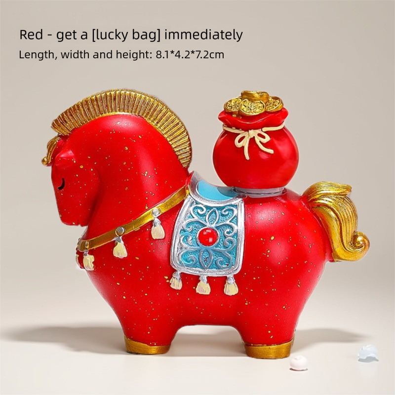 Red New Chinese Style Resin Horse Figurine with Rotating Lucky Bag – Elegant Home or Office Decor for Modern Living Spaces(Blessed immediately) - Image 1