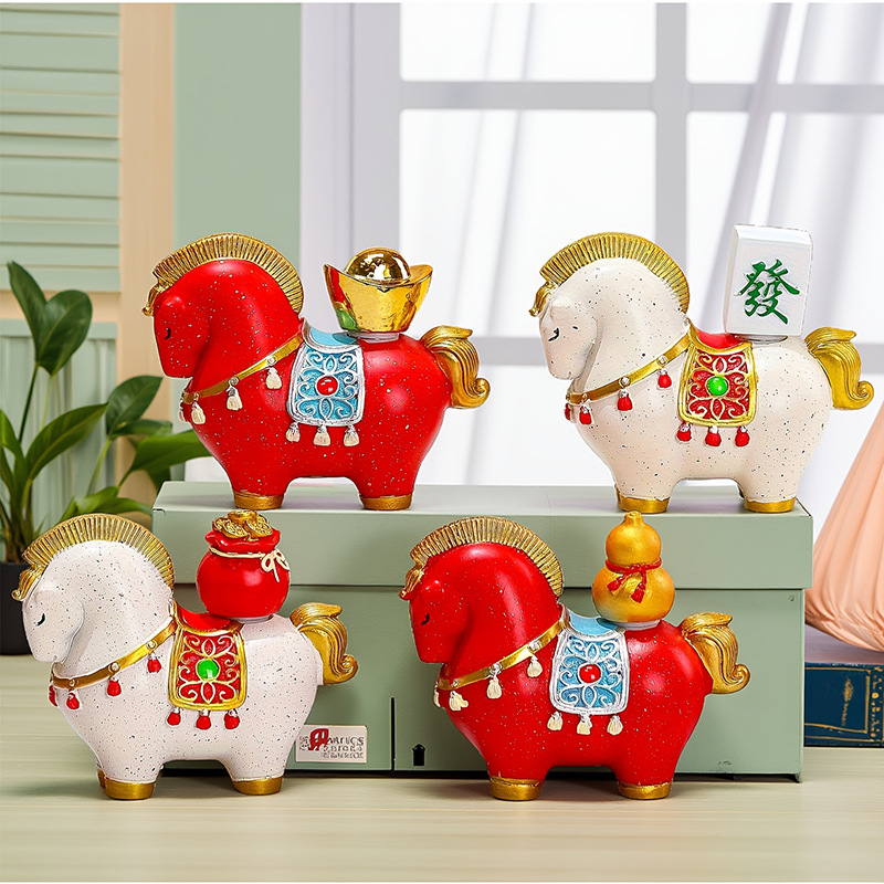Red New Chinese Style Resin Horse Figurine with Rotating Lucky Bag – Elegant Home or Office Decor for Modern Living Spaces(Blessed immediately) - Image 2