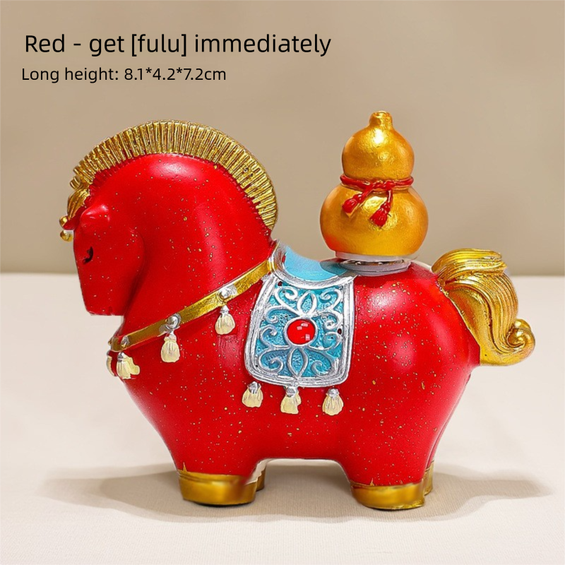 Red New Chinese Style Resin Horse Figurine with Rotating Lucky Bag – Elegant Home or Office Decor for Modern Living Spaces(Good fortune and prosperity shall soon be yours) - Image 1