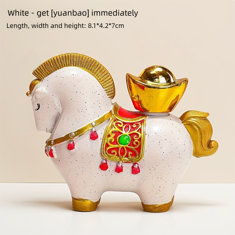 White New Chinese Style Resin Horse Figurine with Rotating Lucky Bag – Elegant Home or Office Decor for Modern Living Spaces(Money at your fingertips) - Image 1