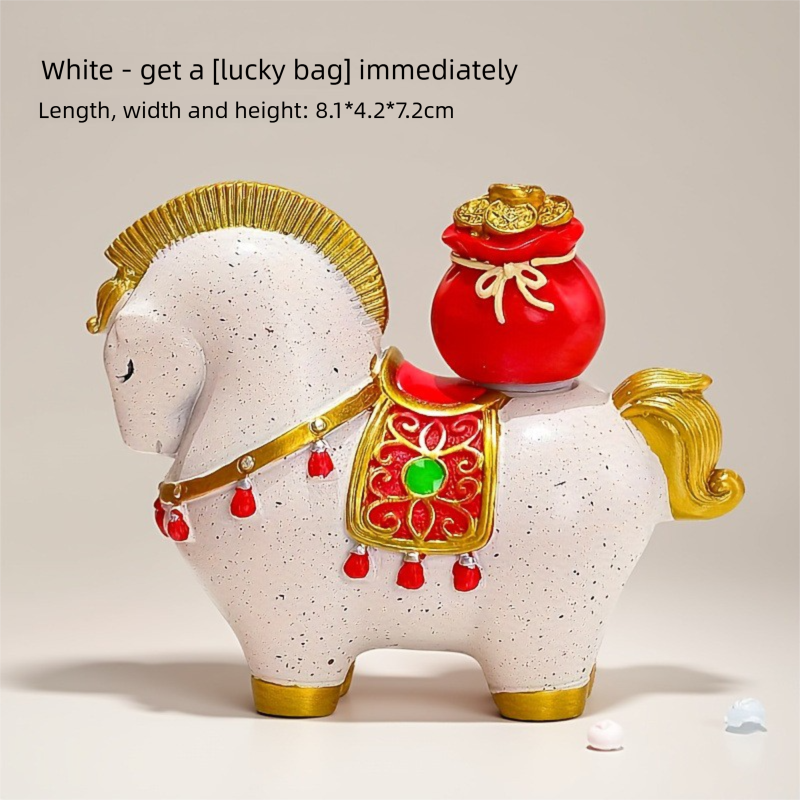 White Red New Chinese Style Resin Horse Figurine with Rotating Lucky Bag – Elegant Home or Office Decor for Modern Living Spaces(Blessed immediately) - Image 1