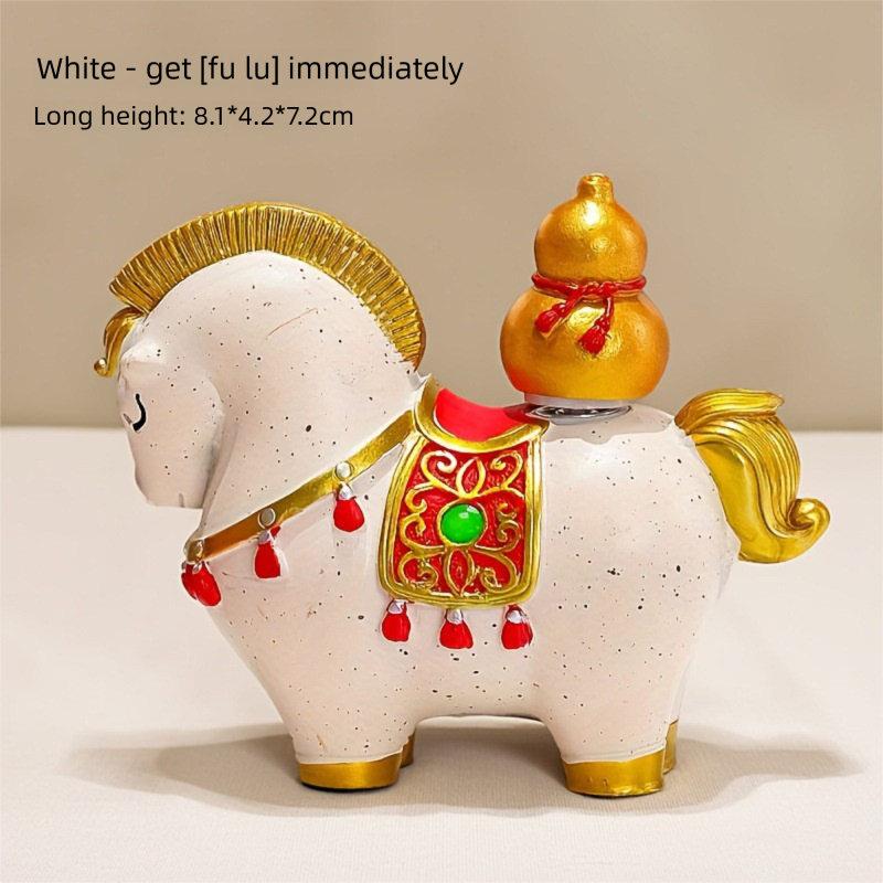 White Red New Chinese Style Resin Horse Figurine with Rotating Lucky Bag – Elegant Home or Office Decor for Modern Living Spaces(Good fortune and prosperity shall soon be yours) - Image 1