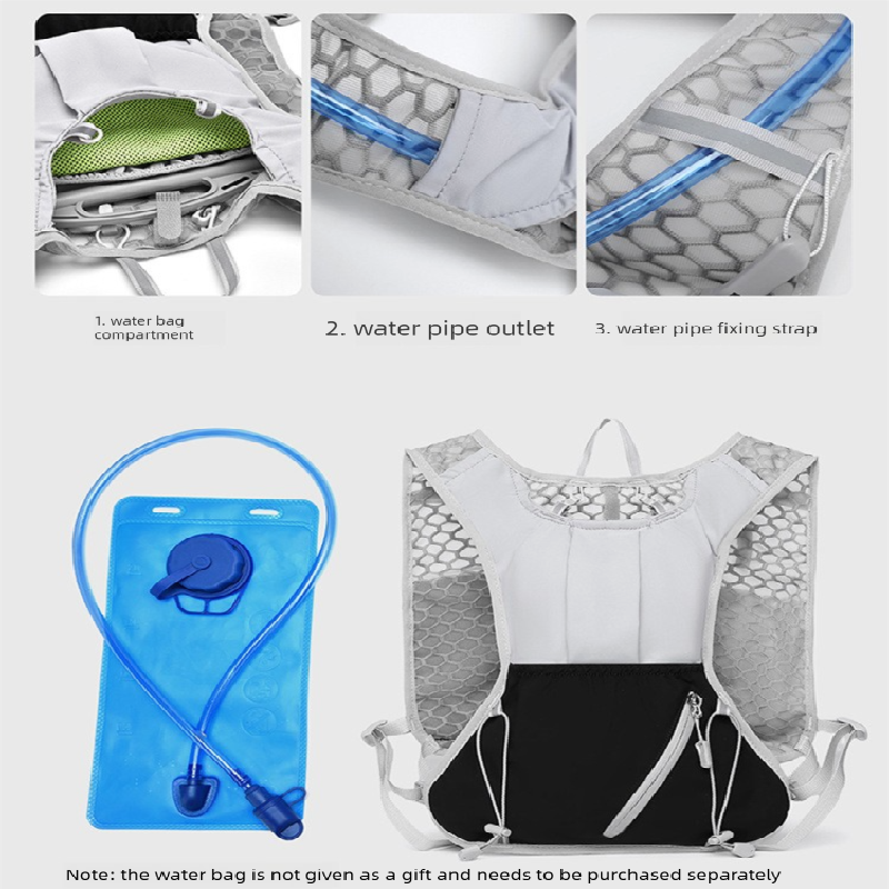 White and black Lightweight Hydration Backpack with 2L Water Bladder Compartment – Ideal for Running, Cycling, Hiking, and Outdoor Activities - Image 7