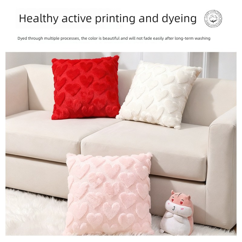 2-PCS Pink 45x45cm Heart Pattern Plush Pillow Cover with Insert – Soft Textured Decorative Cushion for Living Room or Bedroom - Image 4
