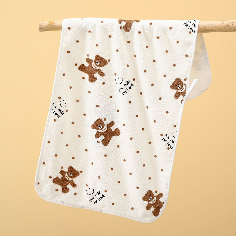 5-Pack Beige Soft Absorbent Face Towels with Bear Pattern Design – Quick-Drying Plush Towel Set for Bath and Daily Use - Image 1