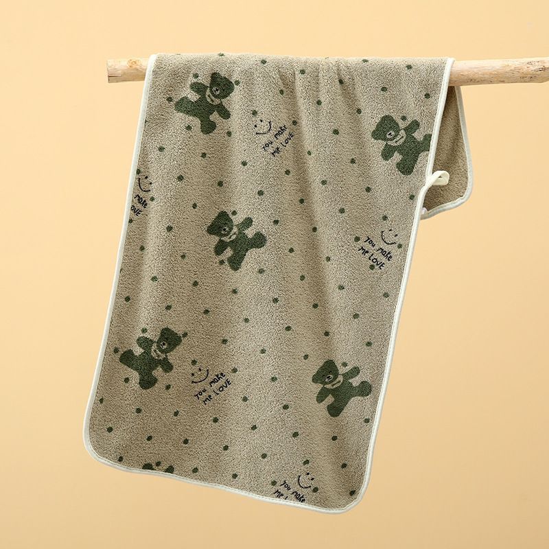 5-Pack Green Soft Absorbent Face Towels with Bear Pattern Design – Quick-Drying Plush Towel Set for Bath and Daily Use - Image 1