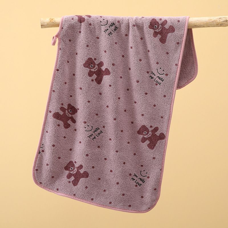 5-Pack Purple Soft Absorbent Face Towels with Bear Pattern Design – Quick-Drying Plush Towel Set for Bath and Daily Use - Image 1
