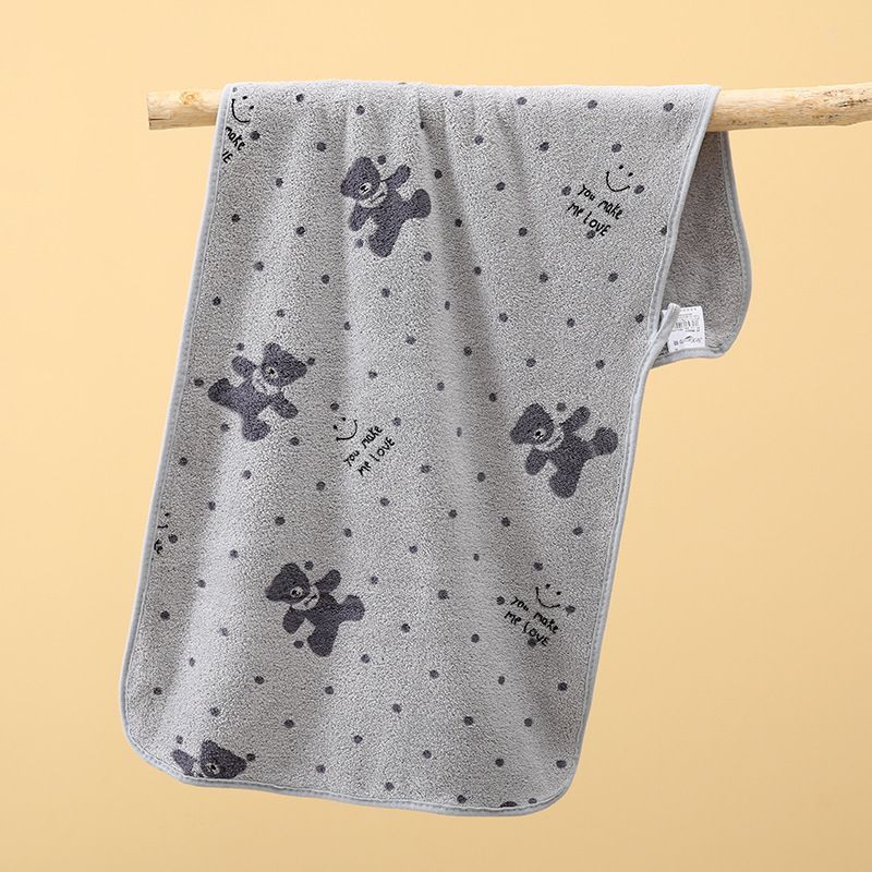 5-Pack Grey Soft Absorbent Face Towels with Bear Pattern Design – Quick-Drying Plush Towel Set for Bath and Daily Use - Image 1
