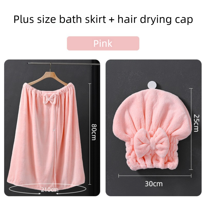 Pink Plus Size Bath Wrap Dress with Adjustable Elastic Waist and Bow Detail – Soft Absorbent Towel Robe for Post-Shower Comfort - Image 1