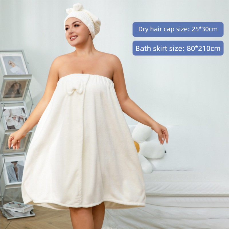 Pink Plus Size Bath Wrap Dress with Adjustable Elastic Waist and Bow Detail – Soft Absorbent Towel Robe for Post-Shower Comfort - Image 4