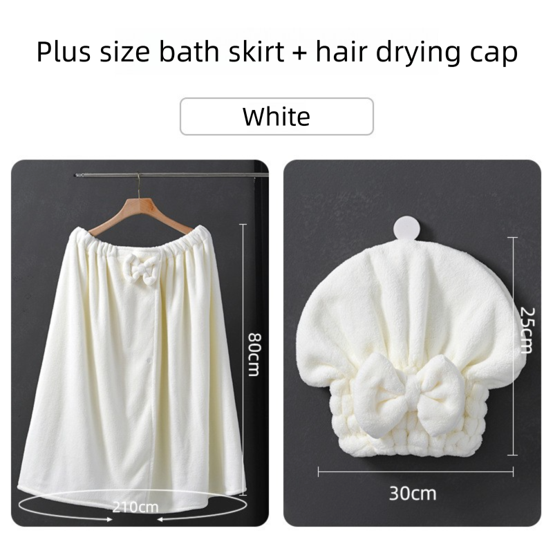 White Plus Size Bath Wrap Dress with Adjustable Elastic Waist and Bow Detail – Soft Absorbent Towel Robe for Post-Shower Comfort - Image 1