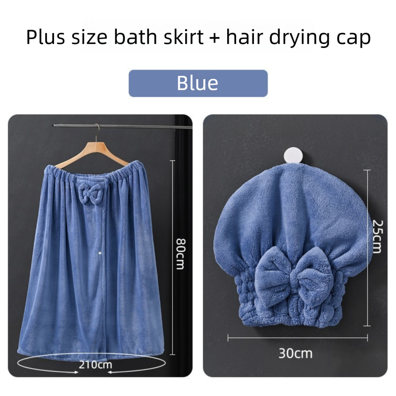 Blue Plus Size Bath Wrap Dress with Adjustable Elastic Waist and Bow Detail – Soft Absorbent Towel Robe for Post-Shower Comfort - Image 1
