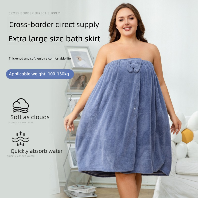 Blue Plus Size Bath Wrap Dress with Adjustable Elastic Waist and Bow Detail – Soft Absorbent Towel Robe for Post-Shower Comfort - Image 2