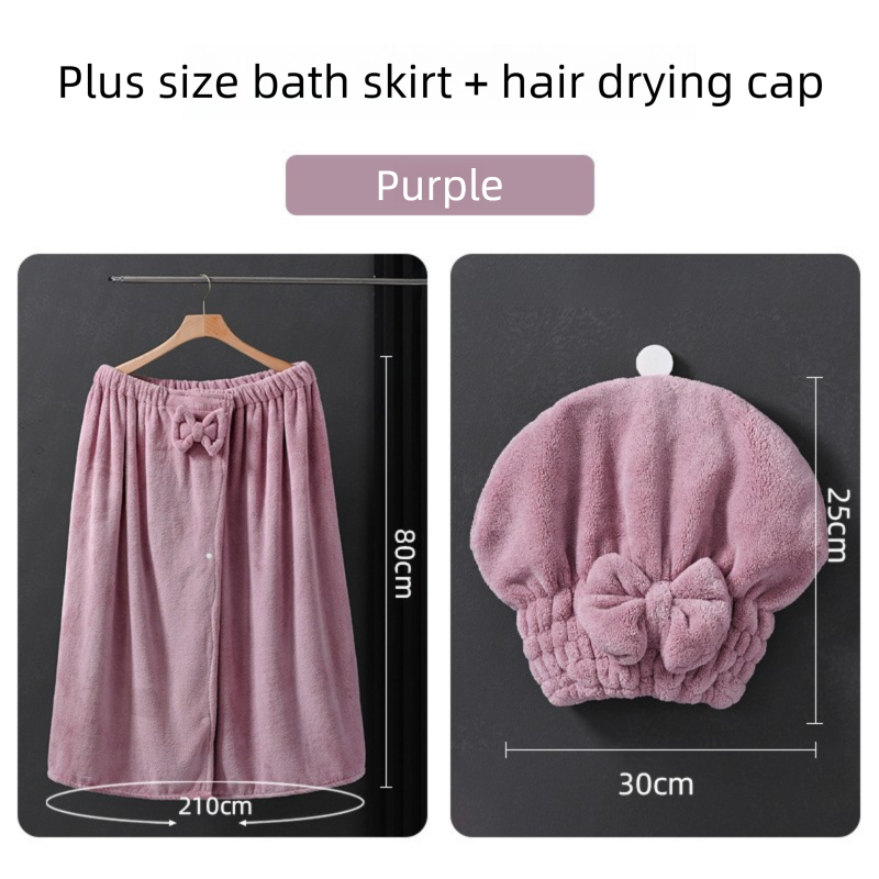 Purple Plus Size Bath Wrap Dress with Adjustable Elastic Waist and Bow Detail – Soft Absorbent Towel Robe for Post-Shower Comfort - Image 1