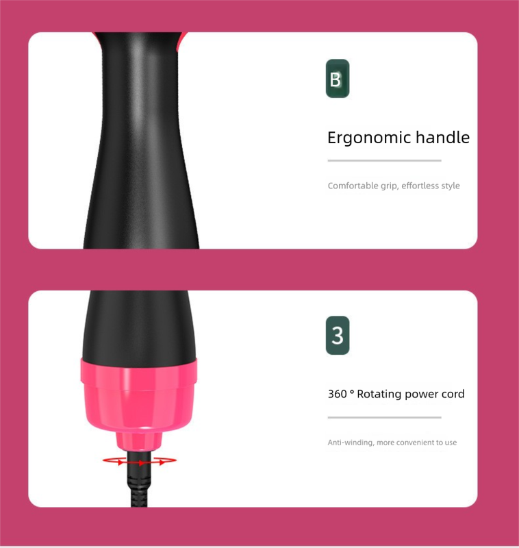 Purple 1000W Professional Hot Air Brush with 3-Temperature & 2-Speed Control – Dual Voltage Hair Styler for Smooth, Voluminous Blowouts - Image 4