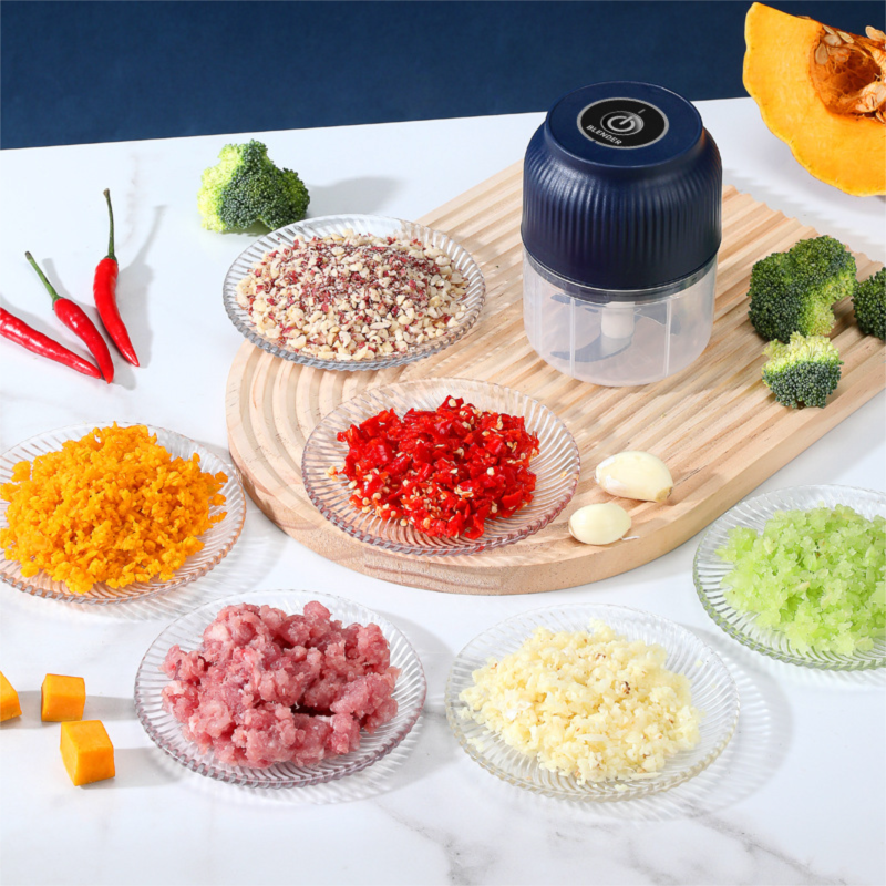 2-Leaf blade Blue Wireless Electric Garlic Chopper 300ml Portable Mini Food Processor USB Rechargeable for Baby Food and Dipping Sauce Essential Local Kitchen Tool - Image 4