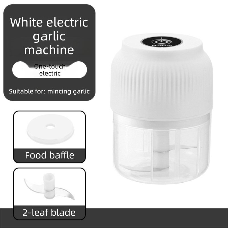 2-Leaf blade White Wireless Electric Garlic Chopper 300ml Portable Mini Food Processor USB Rechargeable for Baby Food and Dipping Sauce Essential Local Kitchen Tool - Image 1