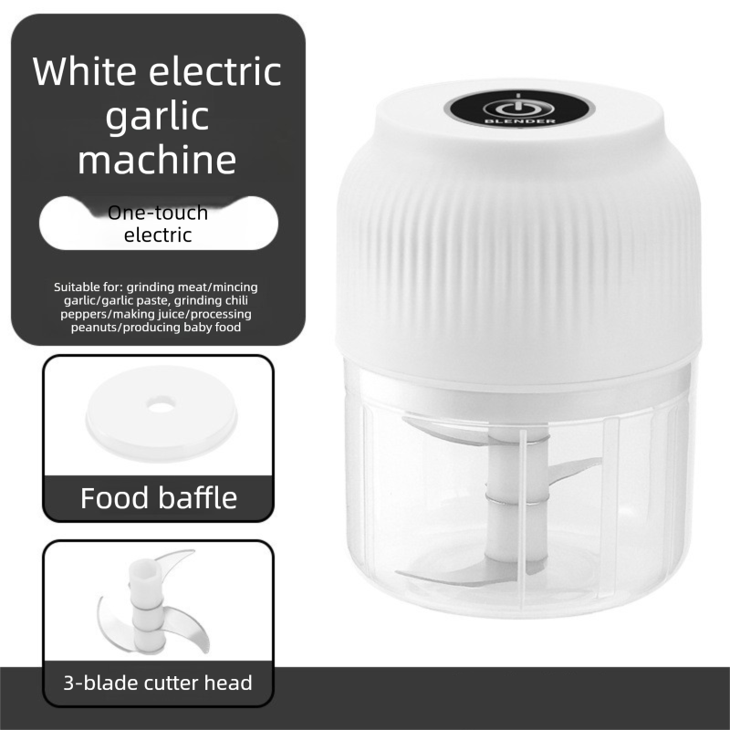 3-blade cutter head White Wireless Electric Garlic Chopper 300ml Portable Mini Food Processor USB Rechargeable for Baby Food and Dipping Sauce Essential Local Kitchen Tool - Image 1