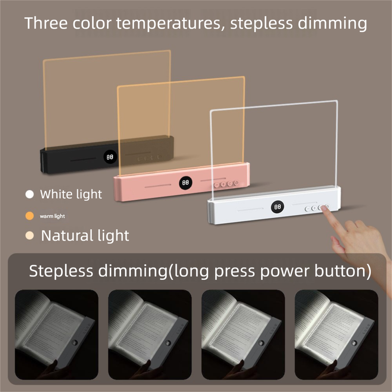 Pink LED Flat Panel Reading Light with 99m Timer 3 Color Modes Stepless Dimming Rechargeable Eye Protection Book Light for Bedside Dormitory Local Standard - Image 5