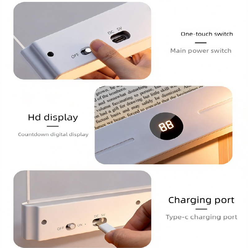 Black LED Flat Panel Reading Light with 99m Timer 3 Color Modes Stepless Dimming Rechargeable Eye Protection Book Light for Bedside Dormitory Local Standard - Image 2