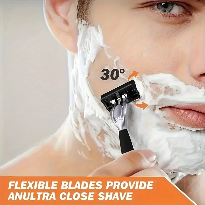 2-Pack 6-Layer Manual Razor with 36 Replacement Blades – Ultra-Close Shave for Men, Stainless Steel Handle with One-Click Blade Change - Image 2