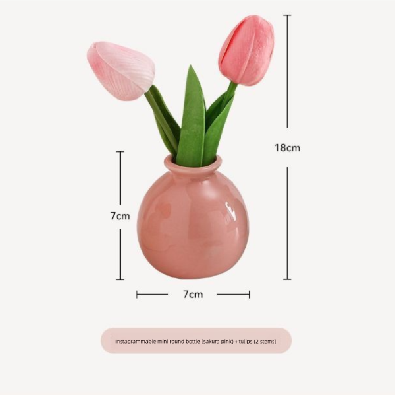 Ceramic Vase with Tulip Artificial Flowers Set – Mini Decorative Pot for Home Living Room or Desk Display - Image 5