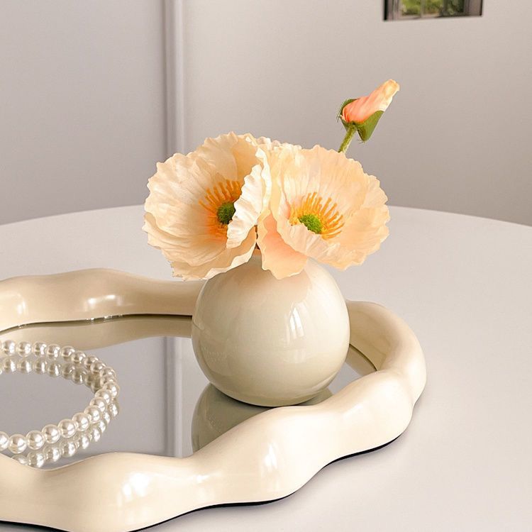 Ceramic Vase with Poppy Artificial Flowers Set – Mini Decorative Pot for Home Living Room or Desk Display - Image 1