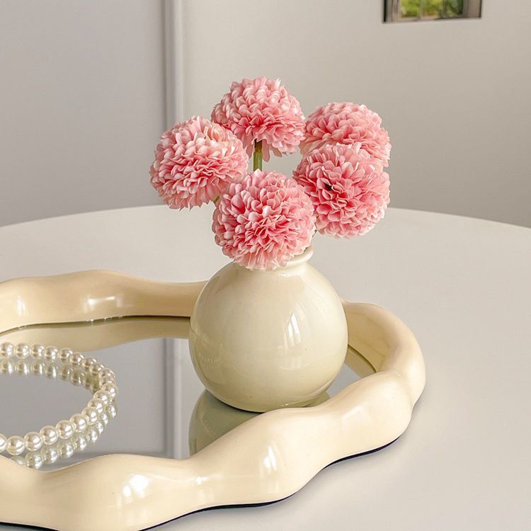 Ceramic Vase with Hydrangea Artificial Flowers Set – Mini Decorative Pot for Home Living Room or Desk Display - Image 1