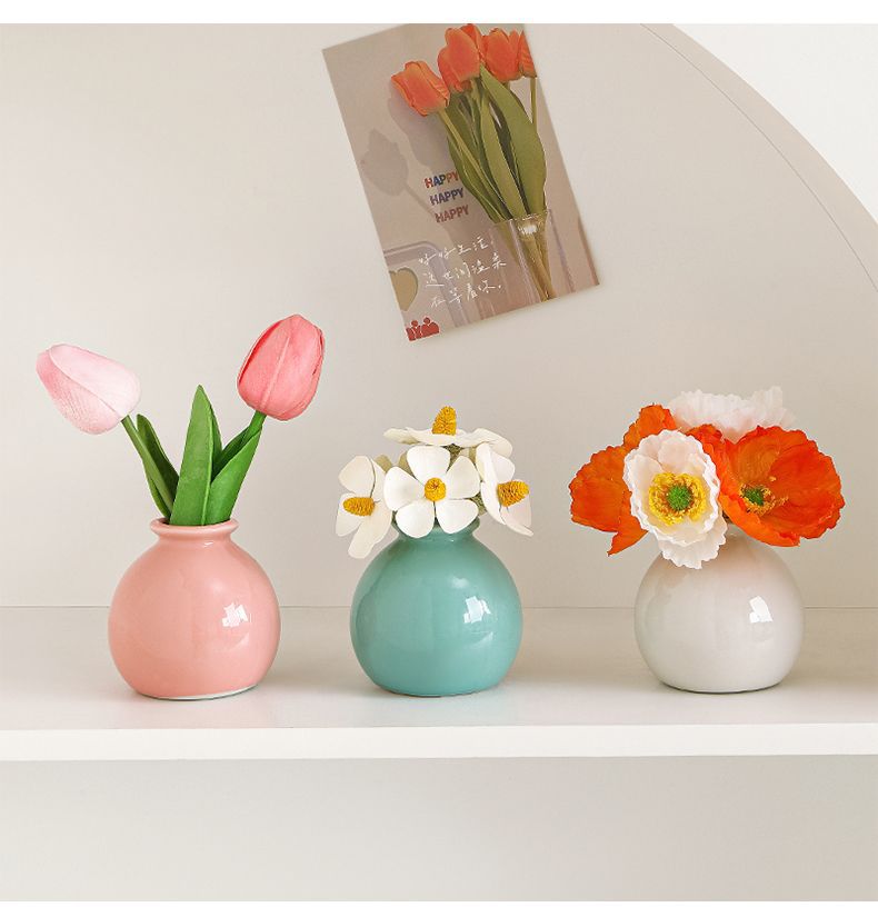 Ceramic Vase with Hydrangea Artificial Flowers Set – Mini Decorative Pot for Home Living Room or Desk Display - Image 2